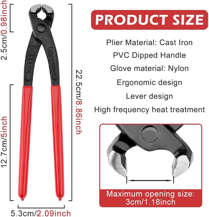PUXING 9 inch Ear Clamp Pliers Ear Hose Clamps Tool with Gloves Pinch Pincer plier Nail Puller Ear Hose Clamps Pliers Nail Remover Pincer Crimper Tool for Pipe Hose Clamps(COLOR:as shown) - Image 2